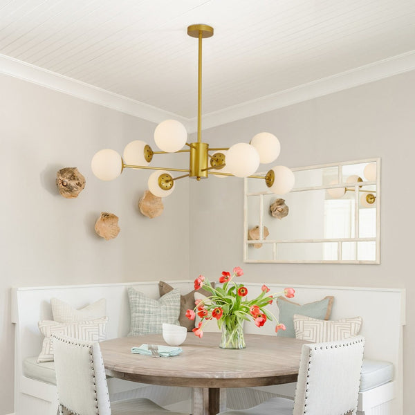English Elm 35" Mid-century Branching Chandelier Eight Frosted Globe Shades Gold Iron Frame W2312P471909