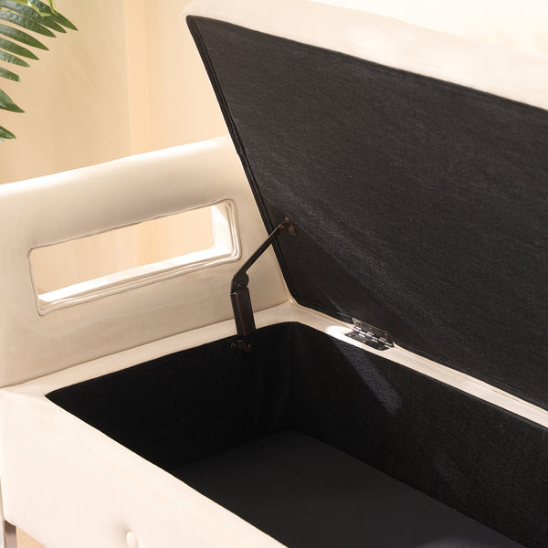 English Elm 67.91"Wide Velvet Storage Soft Bench with Armrests — Solid Wood Frame, Foam Seat, Metal Legs, 275 lb Capacity Beige W3118P272638