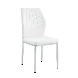 English Elm Table and Chair Set Marble Glass Top Silver Legs White Pu Seating for Modern Dining W1151S04646