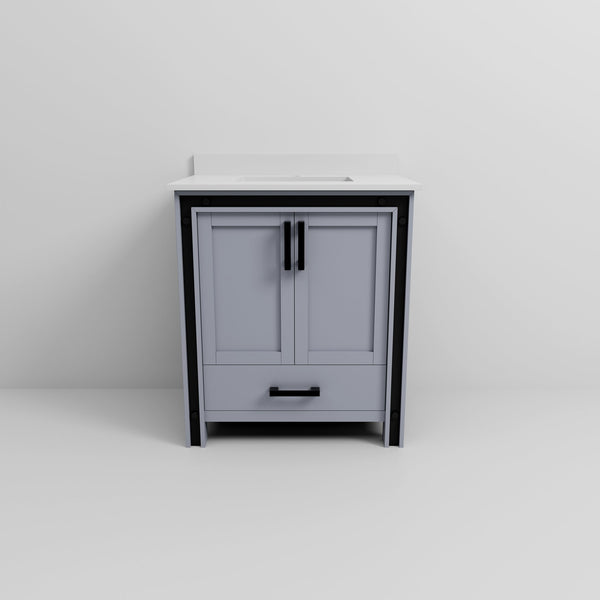 English Elm Dark Grey Bath Vanity 30 in W x 22 in D with Cultured Marble Top, Solid Wood, Soft-Close Drawer, Storage(extra) B2731P260681