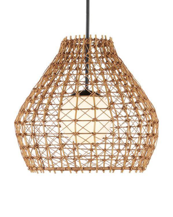 Currey & Company Bly Outdoor Pendant Light - Artisan Crisscross Wicker Design, Adjustable Height, Durable & Stylish Natural All,Weather Wicker ,Metal ,Glass 9500-0014-currey-company