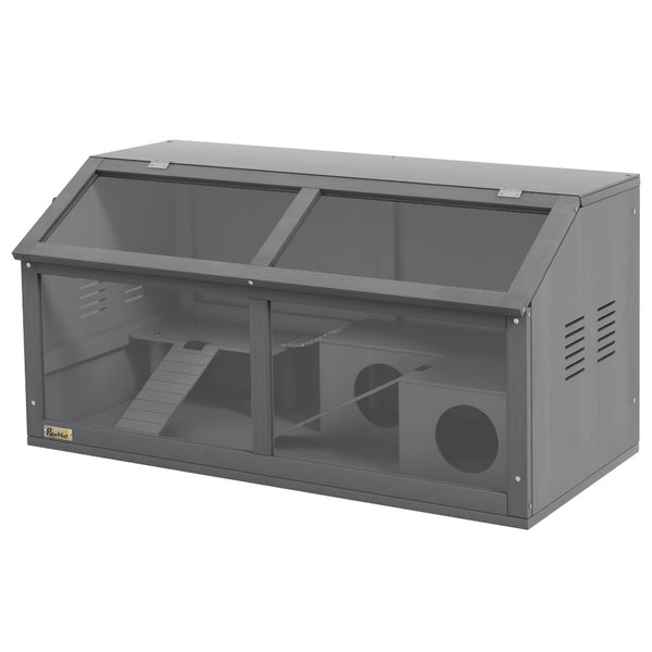 English Elm Pawhut Wooden Hamster Cage With Suspension Bridge & Ladders - Cozy Small Animal Habitat, 33.5" X 18" W2225P200728-GIGA