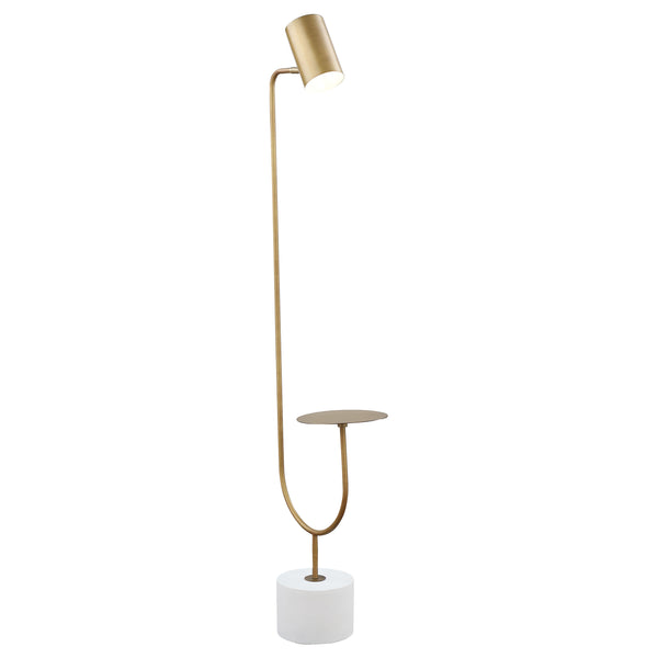 English Elm Corletta Antique Brass Floor Lamp with Grey Shade, Concrete Base, 2-Way Switch for Cozy Ambience B062P333484