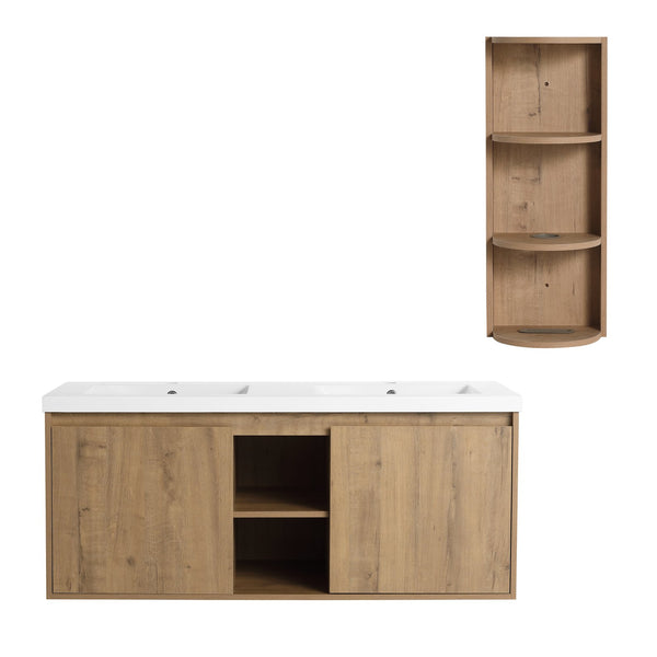 English Elm 48" Wall-Mounted Bathroom Vanity With Double Sink, Soft-Close Doors & Storage Rack For Modern Homes W999S00346