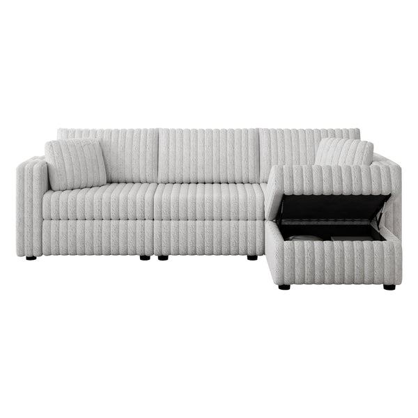 English Elm 106.3" Modern Light Gray 3-Person Sofa With Hydraulic Lift Storage & Stylish Throw Pillows For Comfort W1767S00010