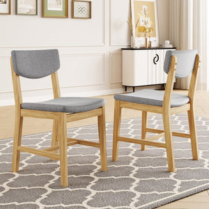 English Elm 4-piece Farmhouse Solid Wood Dining Chairs Upholstered Gray Fabric Curved Back Seating Natural N752P368504A