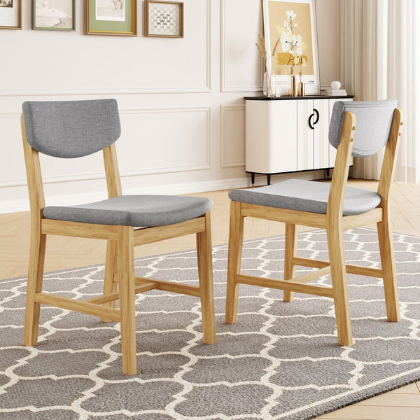English Elm 4-piece Farmhouse Solid Wood Dining Chairs Upholstered Gray Fabric Curved Back Seating Natural N752P368504A