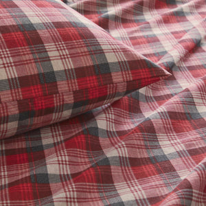 English Elm 3 Pcs Twin Sheet Set - Cozy Red Plaid Cotton Flannel For Warmth, Comfort, And Timeless Style B035P319781