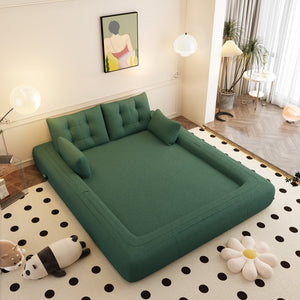 English Elm Human 78.7" Multi-Functional Foldable Sofa Bed – 3-in-1 Teddy Foam Sleeper, Removable Cushions, 2-Seater Guest Lounge Green W1885P277276