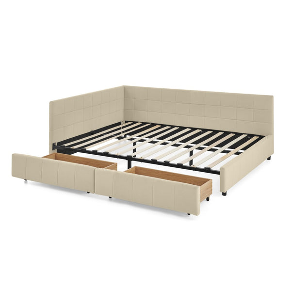 English Elm Queen Size Upholstered Tufted Bed Frame With Sofa-Like Comfort, Elegant Beige Velvet Design W487S00277-GIGA