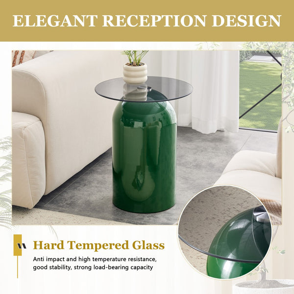 English Elm Small Round Tempered Glass Top Mid Century Modern Accent Table for Living Room or Office W2920P438674
