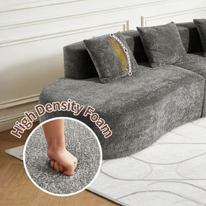 English Elm 3-seater Velvet Curved Sectional Sofa Plush Cloud Design for Open Living Rooms Gray W1765S00123