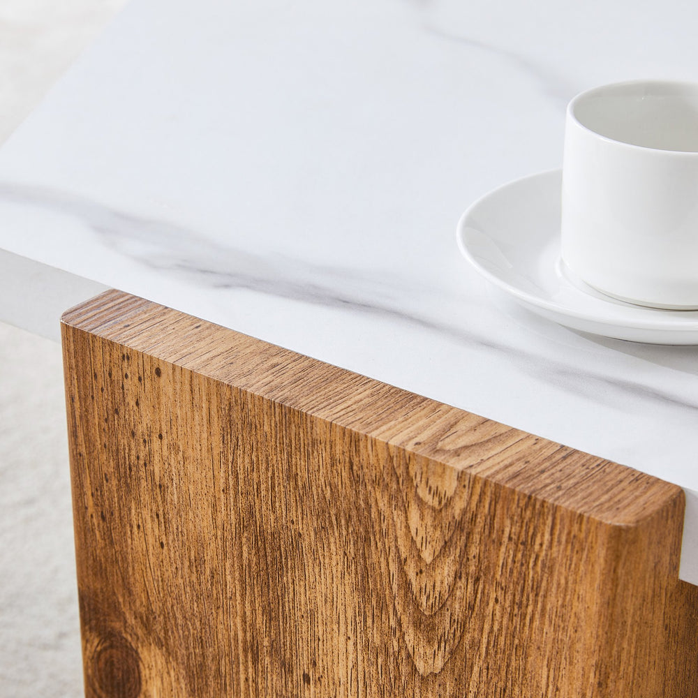 English Elm 31-inch pentagonal coffee table with white marble top and log-style base, modern versatile decor (31") W2920P294340