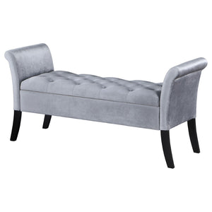 English Elm Pasley Velvet Button Tufted Rolled Arm Lift Top Storage Bench for Bedroom Entryway Silver B062P441162