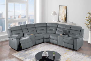 English Elm Contemporary Power Reclining Sectional Velvet Tufted Five Seat Living Room Set Dark Gray B011S02154