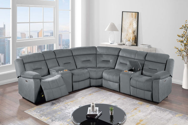 English Elm Contemporary Power Reclining Sectional Velvet Tufted Five Seat Living Room Set Dark Gray B011S02154