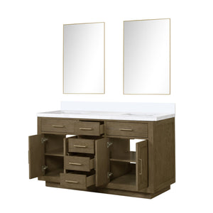 English Elm Grey Oak Double Bath Vanity Set With Cultured Marble Top & 28” Mirrors, Perfect For Modern Bathrooms B2731S01536