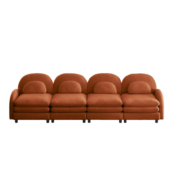 English Elm Teddy Fleece Modular Cloud Sofa Four Seat Curved Sculptural Design for Modern Living Rooms Orange W5656S00101