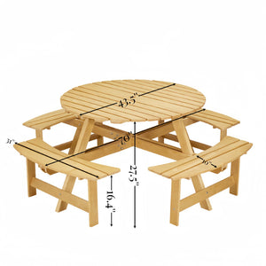 English Elm Outdoor 8 Person Round Picnic Table With 4 Benches, Umbrella Hole, Waterproof, Low Maintenance Set W2275P149764-GIGA