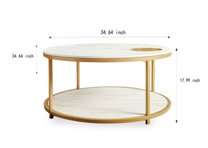English Elm Round Coffee Table Antique Wood Finish Two Tier Open Shelf Modern Living Room White W1911P371884