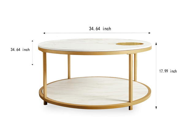 English Elm Round Coffee Table Antique Wood Finish Two Tier Open Shelf Modern Living Room White W1911P371884