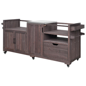 English Elm K&k 80.5 Inch Outdoor Kitchen Island Solid Fir Wood Stainless Steel Grill Cart Station Brown N707P392140Z