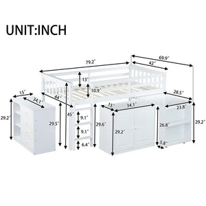 English Elm Twin Loft Bed With Integrated Storage, Pull-Out Desk & Safety Guardrail For Space-Saving Solutions W504S00210-GIGA