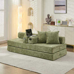English Elm Comfy Chenille Convertible Folding Mattress Couch Sofa Bed with Armrest, Space-Saving, No Assembly Needed Green W1143P330251