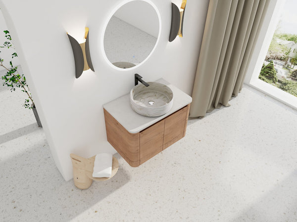 English Elm 30'' Wall-Mounted Bathroom Vanity With Ceramic Sink, Soft-Close Doors & Stylish Space-Saving Design W999S00389