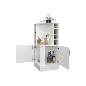 English Elm White Elegant Bar Cabinet with Bottle Rack, 3 Open Shelves for Drinks & Decor, Tall 42.6" Storage B062P290255