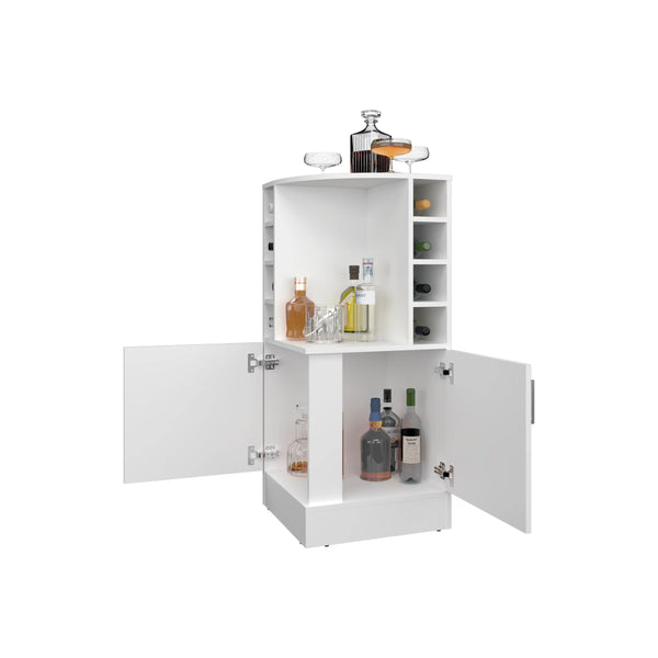 English Elm White Elegant Bar Cabinet with Bottle Rack, 3 Open Shelves for Drinks & Decor, Tall 42.6" Storage B062P290255