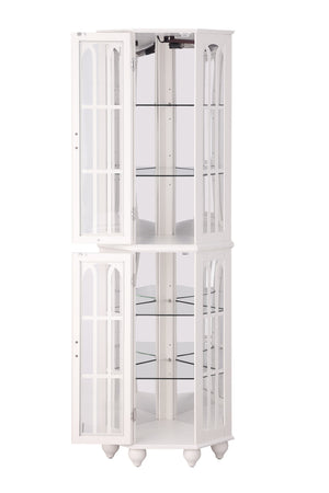 English Elm Corner Curio Cabinet with 6 Shelves, Tempered Glass Display, Built-In Lighting, Mirrored Back White W1693P216951