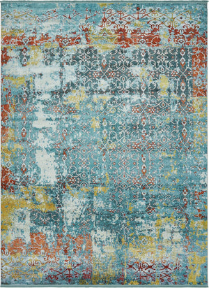 Unique Loom Baracoa Alamar Machine Made Abstract Rug Blue, Olive/Turquoise/Yellow 10' 0" x 13' 1"