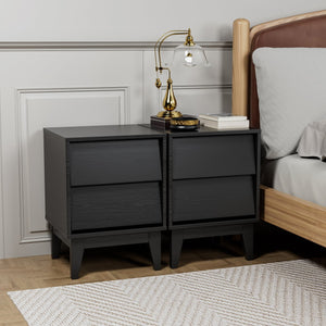 English Elm 2 Nightstands Vintage Bevel Design with Hidden Drawer Pulls and Solid Wood Legs for Stable Style Black W578P192479