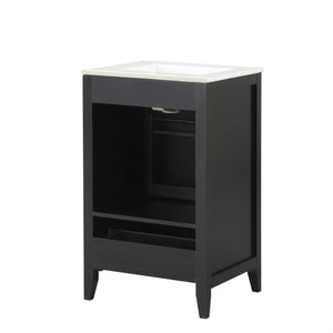 English Elm 20" Modern Bathroom Vanity With Ceramic Sink, Soft-Close Door, Drawer & Storage Rack In Black Finish N725P185452B