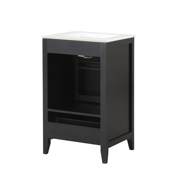 English Elm 20" Modern Bathroom Vanity With Ceramic Sink, Soft-Close Door, Drawer & Storage Rack In Black Finish N725P185452B