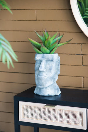 English Elm 6.5x5.5x11" Easter Island Cement Planter – Stone-Finish Indoor/Outdoor Statue Pot, Durable & Chic W2078P322853