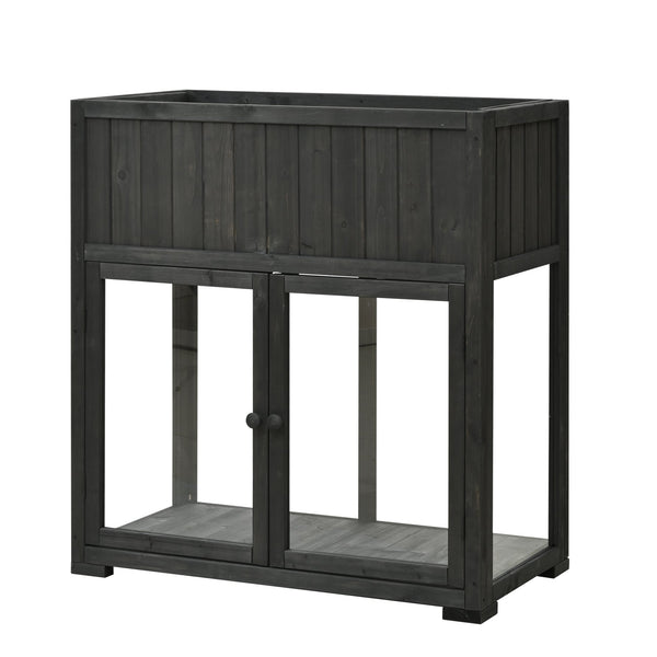 English Elm TOPMAX Mini Cold Frame Greenhouse with Fir Wood, Polycarbonate Doors, Raised Bed & Removable Wheels Black N717P229026B