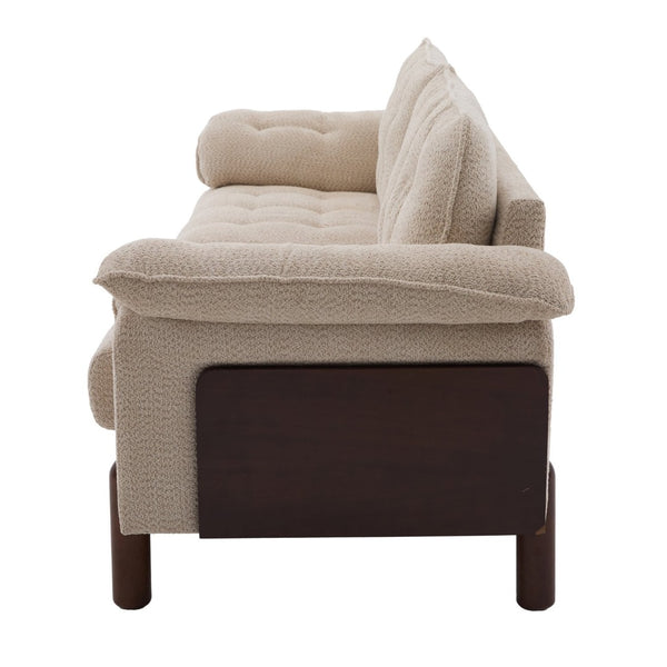 English Elm 83.5 In. Three Seat Boucle Sofa with Looped Texture and Lumbar Support for Living Rooms Beige N773IS00096B