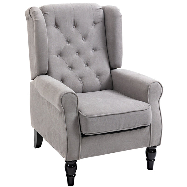English Elm HOMCOM Button-Tufted Accent Chair with High Wingback, Deep Diamond Tufting and Plush Padded Seat Grey W2225P217480