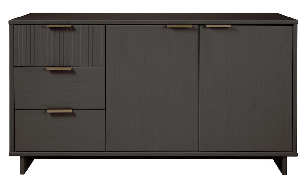 English Elm Granville 55" Sideboard with Solid Wood Ribbed Drawers, Gold Steel Handles & 3 Concealed Shelves Charcoal grey B365S00118