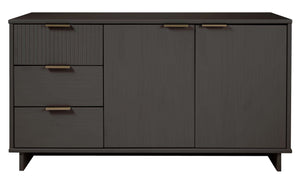 English Elm Granville 55" Sideboard with Solid Wood Ribbed Drawers, Gold Steel Handles & 3 Concealed Shelves Charcoal grey B365S00118