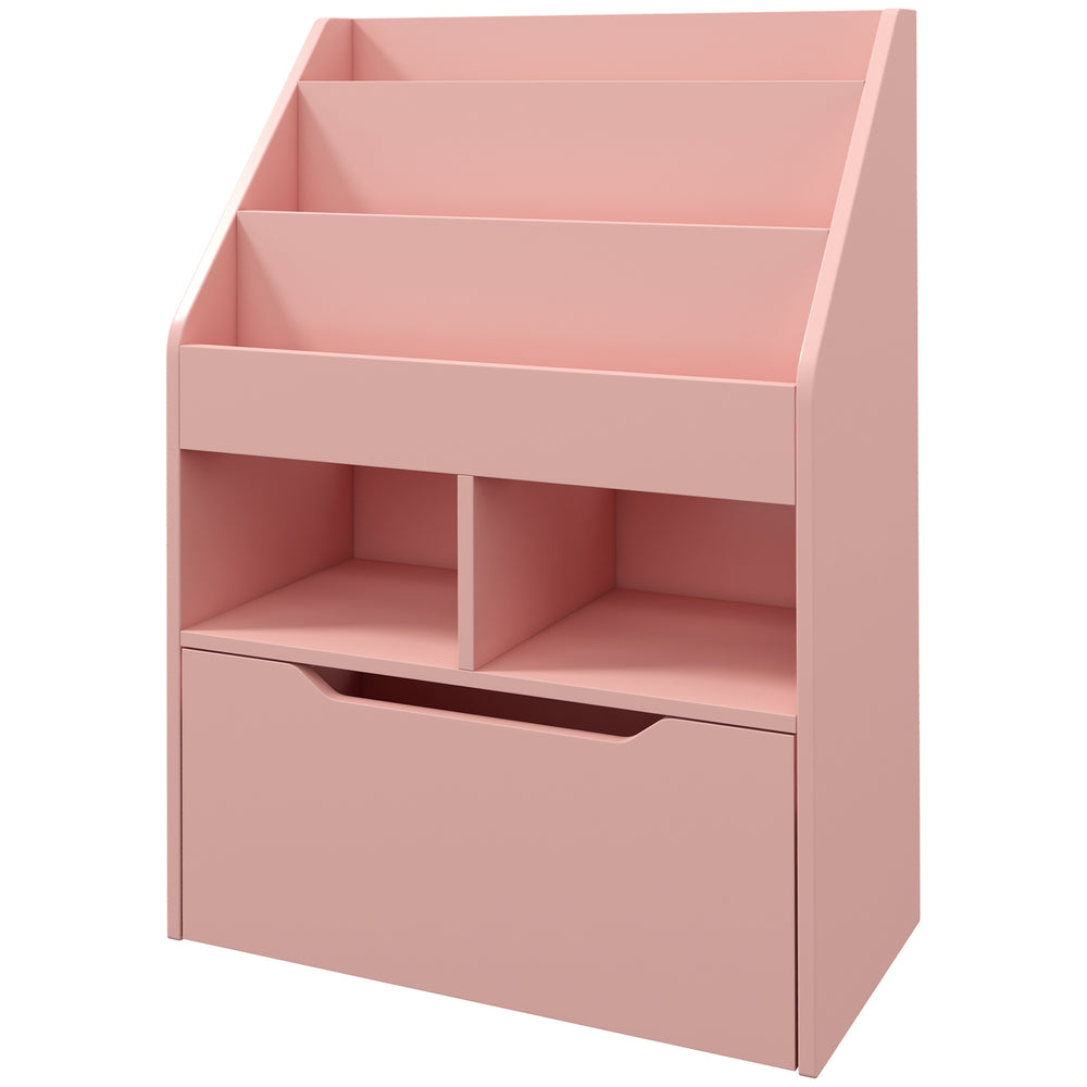 English Elm HOMCOM Kids Bookcase with Drawer & Anti-Tip Design, 3-Tier Shelf Organizer for Toys & Books Pink W2225P217324