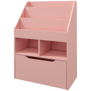 English Elm HOMCOM Kids Bookcase with Drawer & Anti-Tip Design, 3-Tier Shelf Organizer for Toys & Books Pink W2225P217324