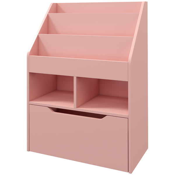 English Elm HOMCOM Kids Bookcase with Drawer & Anti-Tip Design, 3-Tier Shelf Organizer for Toys & Books Pink W2225P217324