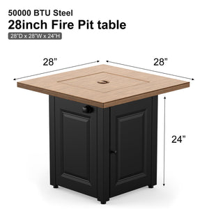 English Elm 28In Gas Fire Pit Table 50000 BTU Propane with Lid & Lava Rocks, ETL Safe, Wood Grain Black, Compact Outdoor Heat W944P198937