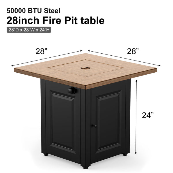 English Elm 28In Gas Fire Pit Table 50000 BTU Propane with Lid & Lava Rocks, ETL Safe, Wood Grain Black, Compact Outdoor Heat W944P198937