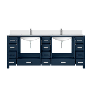 English Elm Navy Wood Double Bath Vanity 84" W x 22" D with White Quartz Top, Chrome Faucet, Soft-Close Drawers B2731P259165