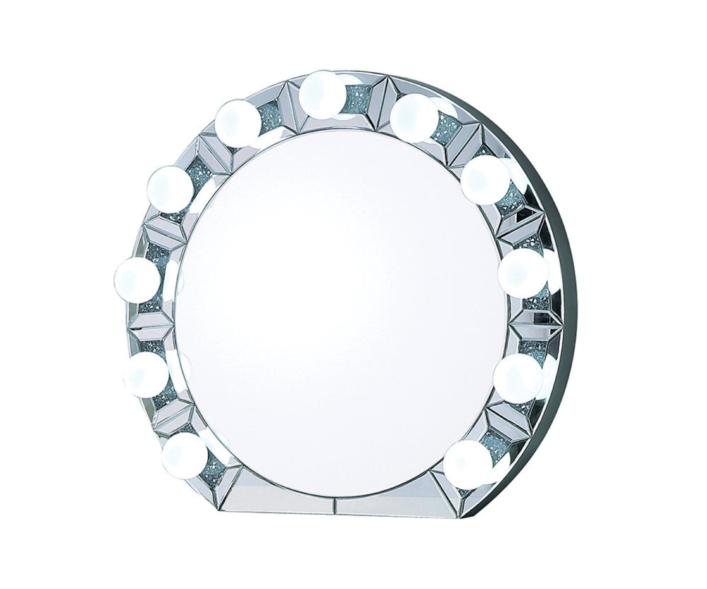 English Elm Noralie Round Wall Mirror with Faux Diamond Frame and Built-in Ambient Lighting B2726P445770