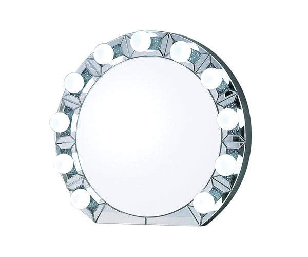 English Elm Noralie Round Wall Mirror with Faux Diamond Frame and Built-in Ambient Lighting B2726P445770